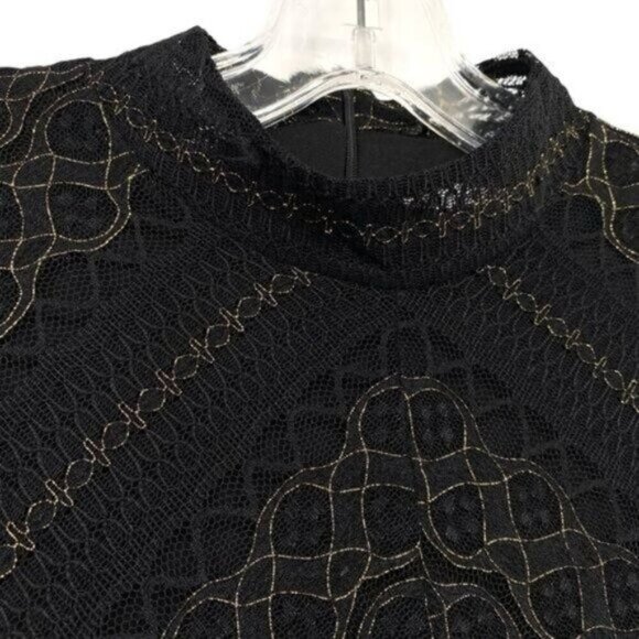 Black Lace Metallic Gold Vamp Bodycon Cocktail Dress Whimsigoth Witchy - Picture 7 of 16